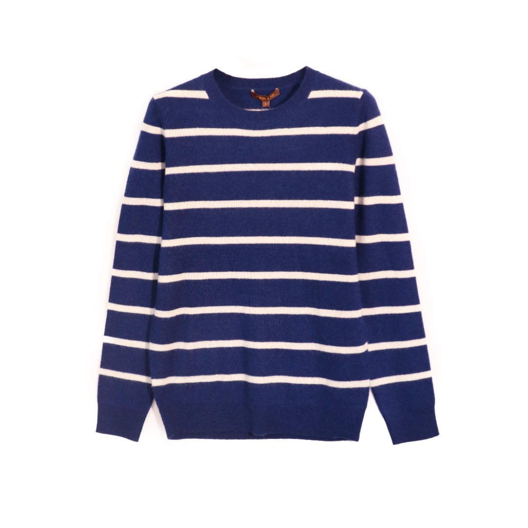 JASON&HEI纯山羊绒横条纹长袖男女款休闲圆领套头衫C1F0SR7187