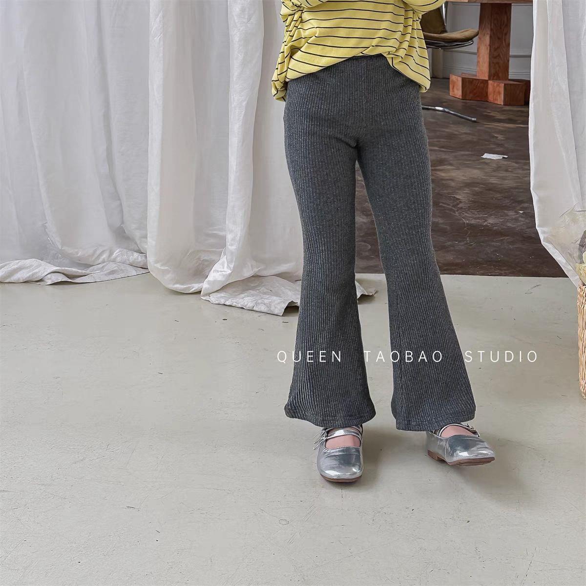儿童裤子2023夏季新品女童纯色弹力喇叭裤宝宝洋气修身打底裤D16
