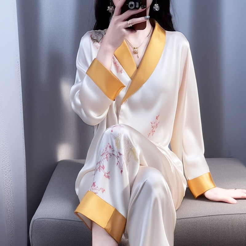 tpvl新中式中国风睡衣女士春秋季长袖2025新款冰丝夏季套装家居服