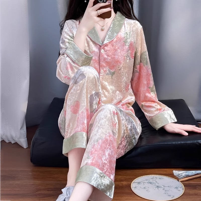 TPVL中国风2025新款爆款丝绒睡衣女春秋套装秋冬家居服长袖甜美