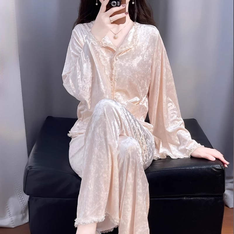 TPVL旗舰正品轻奢法式丝绒睡衣女春秋甜美秋冬家居服套装2025新款
