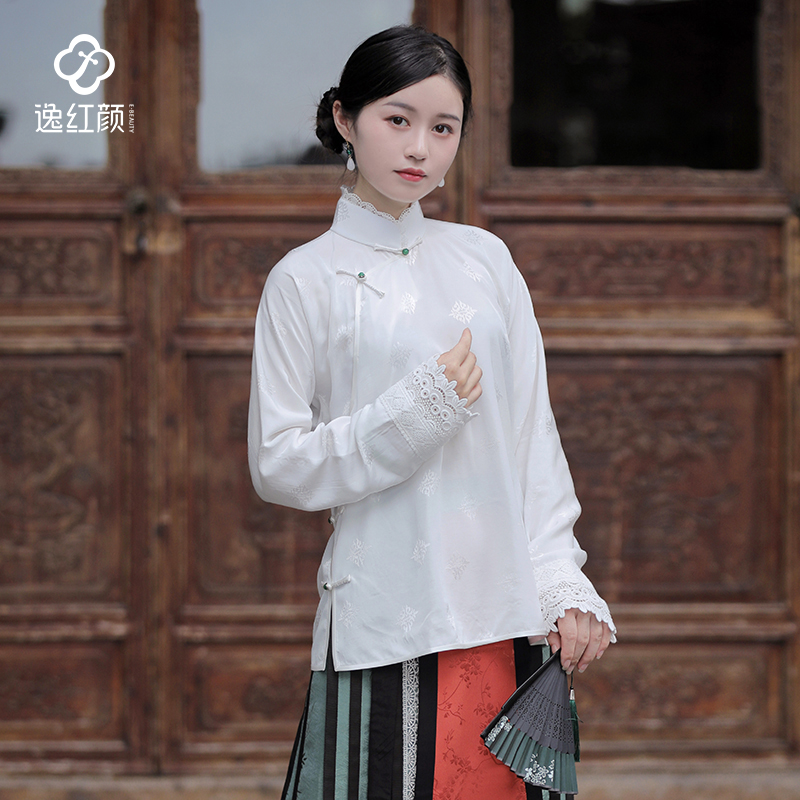 逸红颜上装2023年春季新款 云壑 提花平肩立领全开襟复古传统上衣