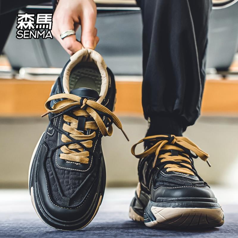 森马男鞋冬季新款潮牌百搭学生休闲运动跑步厚底增高黑色老爹潮鞋