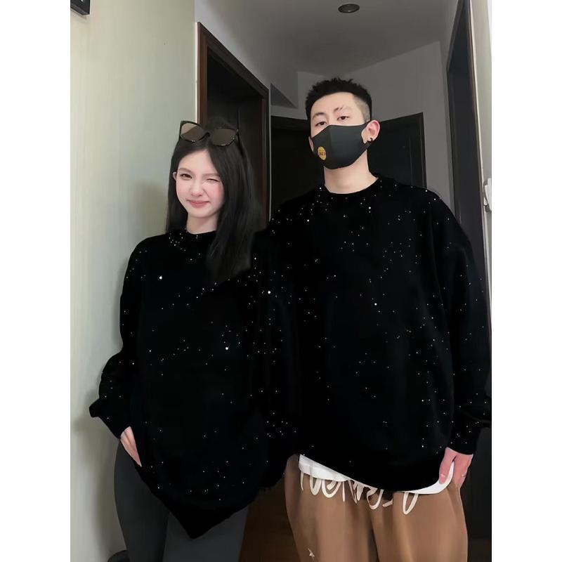 情侣浪漫河系穿搭中长款圆领卫衣女2023爆款韩系狐绒宽松外套