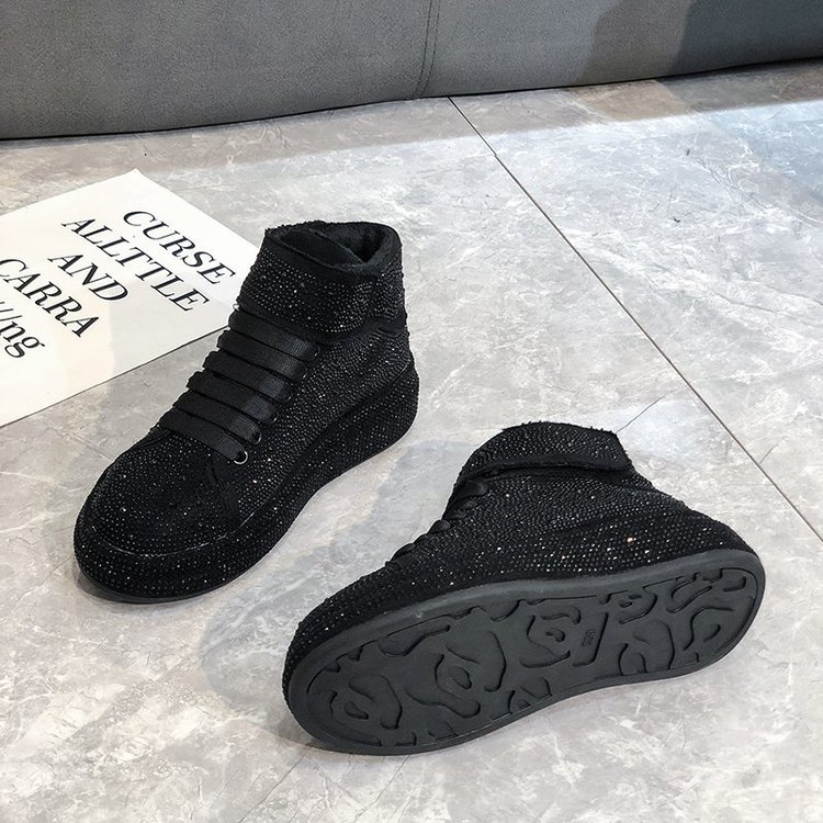 高帮鞋亮片布平底中跟(3-5cm)魔术贴网纱橡胶圆头