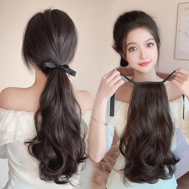 低马尾假发女绑带式梨花卷发假马尾假发片可扎高马尾网红辫子长发