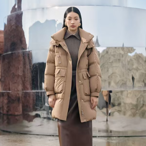 百靓苑 823Y071中长款高端美式复古时尚百搭极寒白鸭绒羽绒服