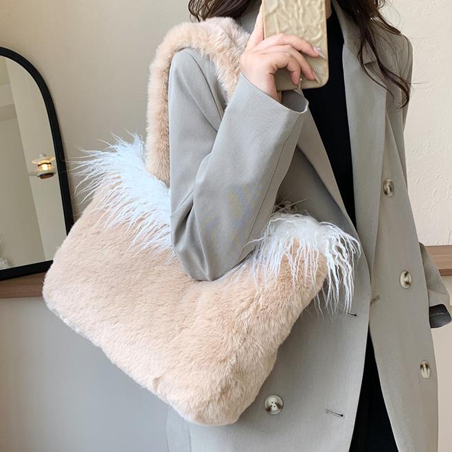 毛绒包包女毛毛包包女毛茸茸单肩托特包大容量妈咪包学生单肩包女