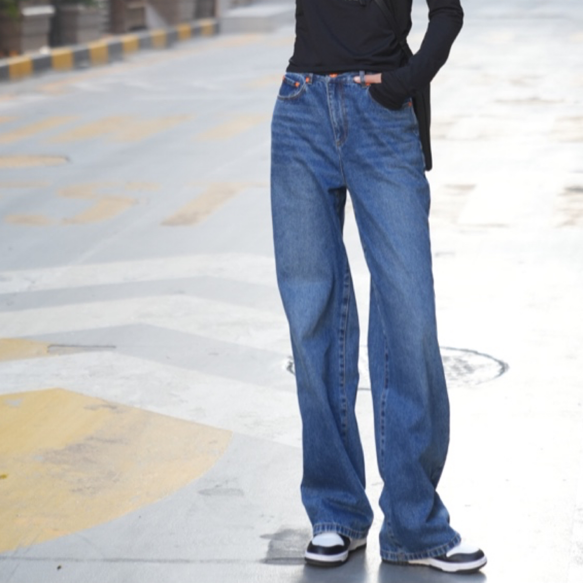 GIRDEAR/哥弟高腰时尚直筒阔腿显瘦百搭牛仔裤1100545