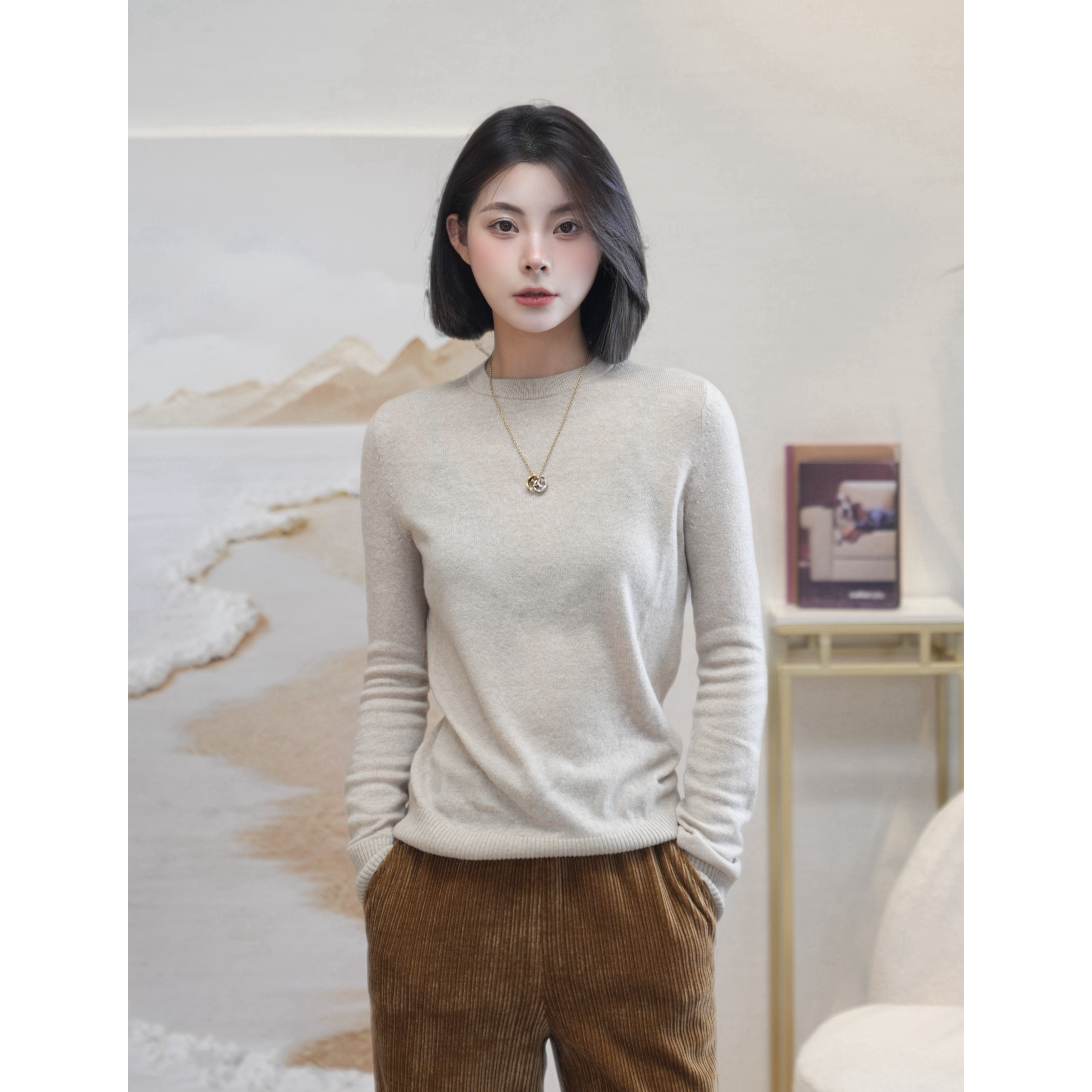 GIRDEAR哥弟经典百搭圆领时尚休闲纯羊绒针织衫1399593潮牌时尚