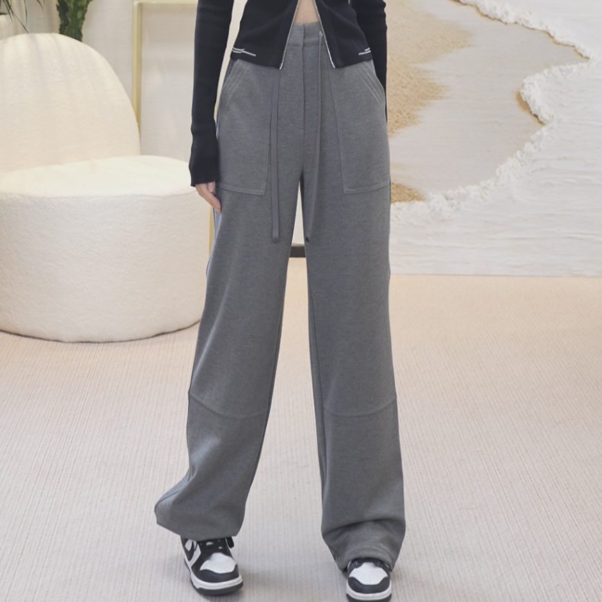 GIRDEAR/哥弟秋冬质感灰色时尚高腰百搭显瘦纯色直筒裤1100510