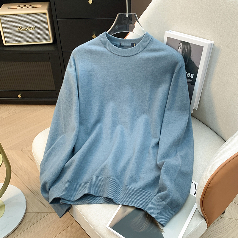 撤柜男装浅蓝色针织衫青年时尚圆领套头休闲秋冬宽松百搭长袖毛衣