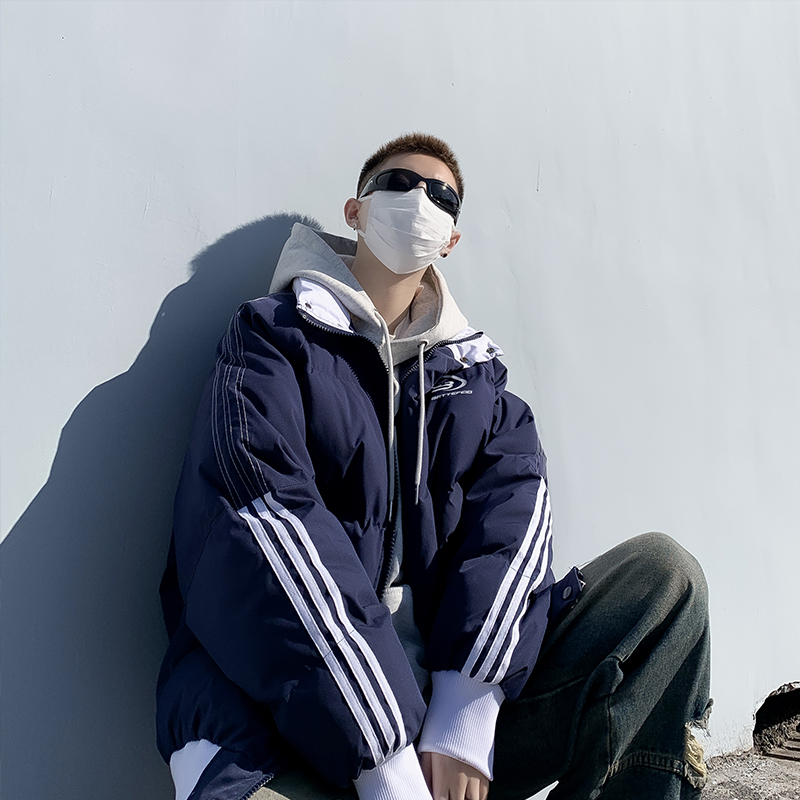 三条杠撞色晋江棉服棉衣外套男冬季美式街头潮牌痞帅立领棉袄棉衣