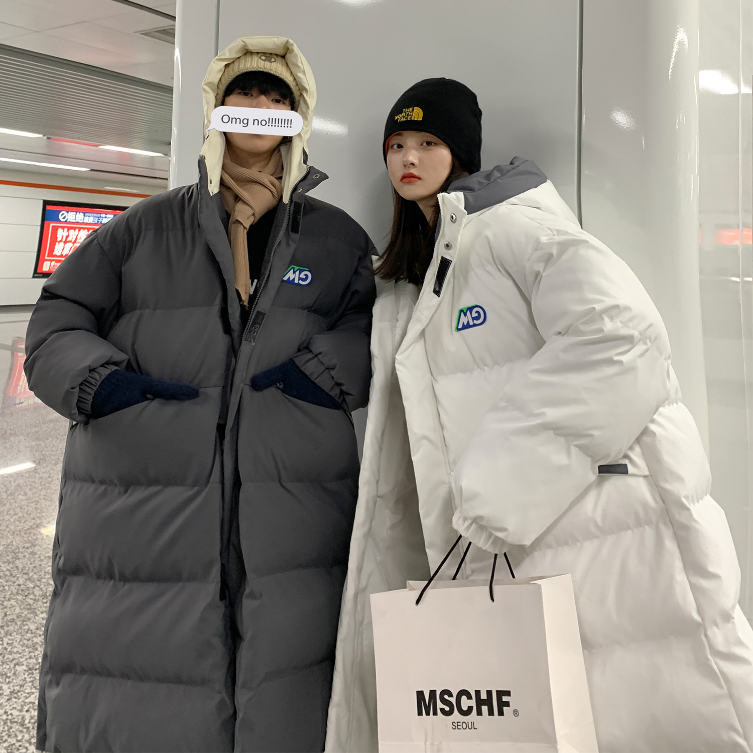 中长款过膝晋江棉服连帽外套男款冬季加厚面包服潮牌情侣棉袄棉衣