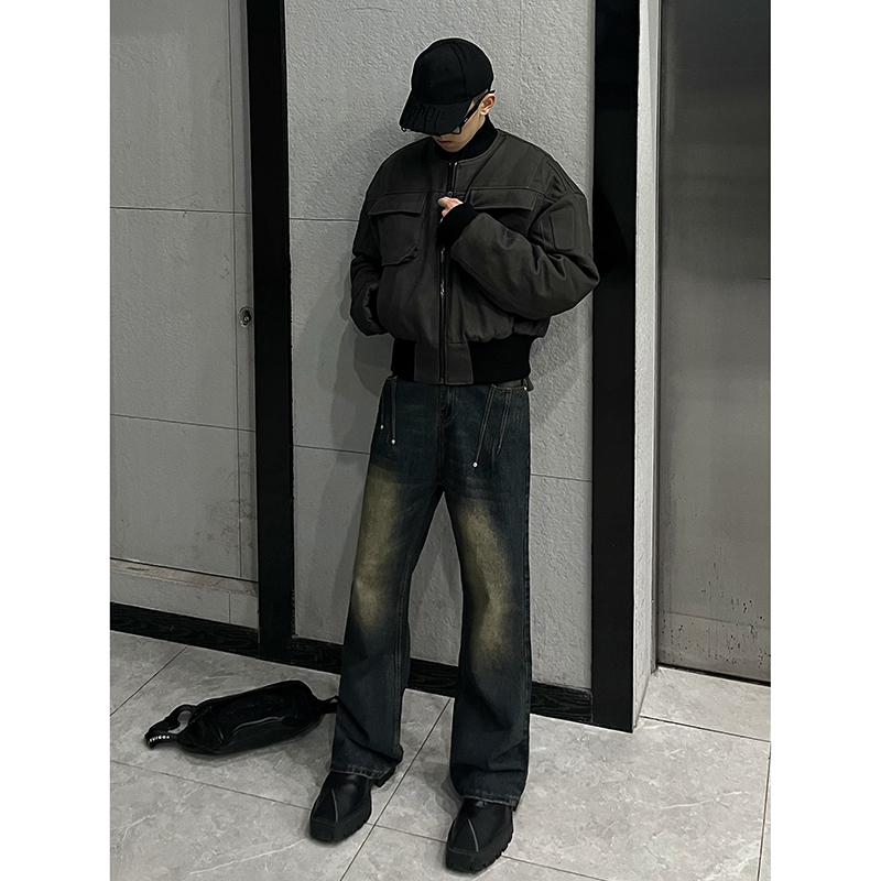 铆钉破洞做旧水洗牛仔裤男春秋美式vibe高街潮牌痞帅大码直筒裤子