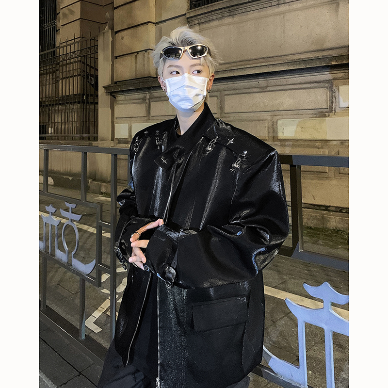 飞机扣垫肩pu皮衣外套男春秋美式高街潮牌高级感痞帅工装飞行夹克