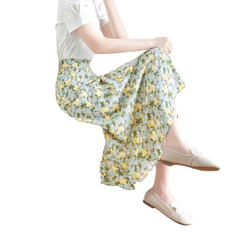 她池2025夏装新款女高腰显瘦清新印花碎花中长款半身裙T22Z0968BT