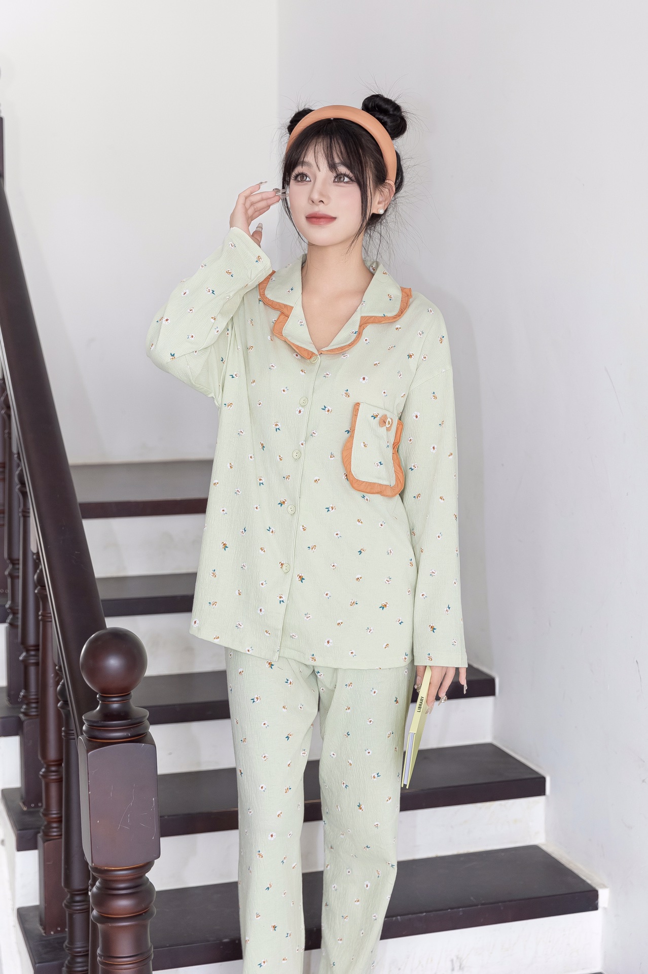 春秋薄款女田园碎花睡衣针织长袖甜美风家居服舒适透气睡衣女套装