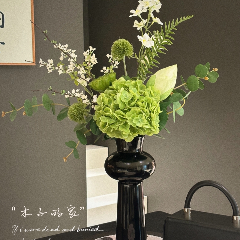 现代软装客厅插花轻奢餐桌花艺茶几摆件简约绿色仿真花束样板房间