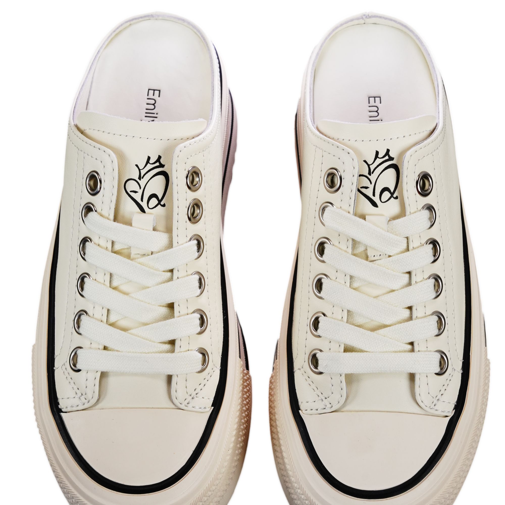 D.BOSS白色百搭系带厚底小白半拖鞋子