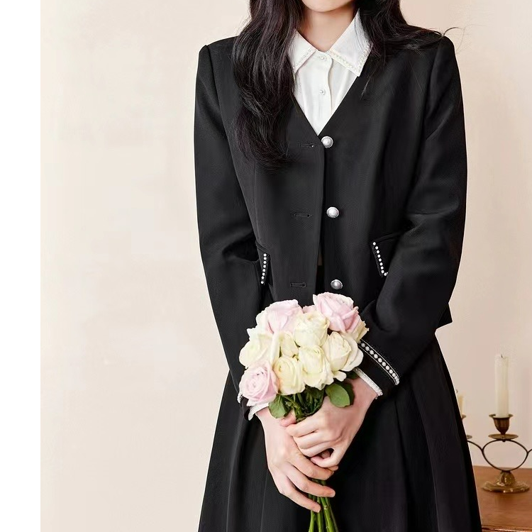 3,9'9春秋装百搭连衣裙上衣韩版长袖休闲黑色法式气质时尚复古