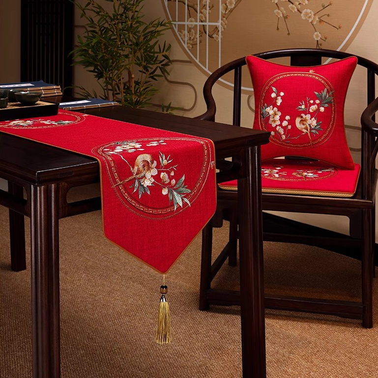 【新粉福利】亚麻刺绣 新中式桌旗 禅意茶席 茶桌 电视柜可用