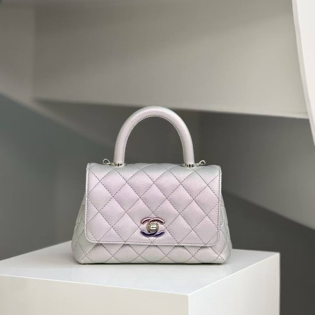 99新 Chanel/香奈儿 minicocohandle 珠光紫 芯片款