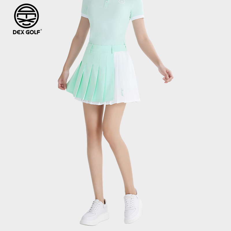 DEXGOLF韩国高尔夫女士短裙新款5155个性拼色百褶裙气质时尚百搭