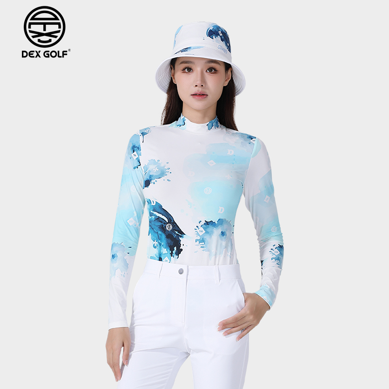 DEXGOLF高尔夫女士长袖T恤春季新款3168薄款水印墨花修身速干透气