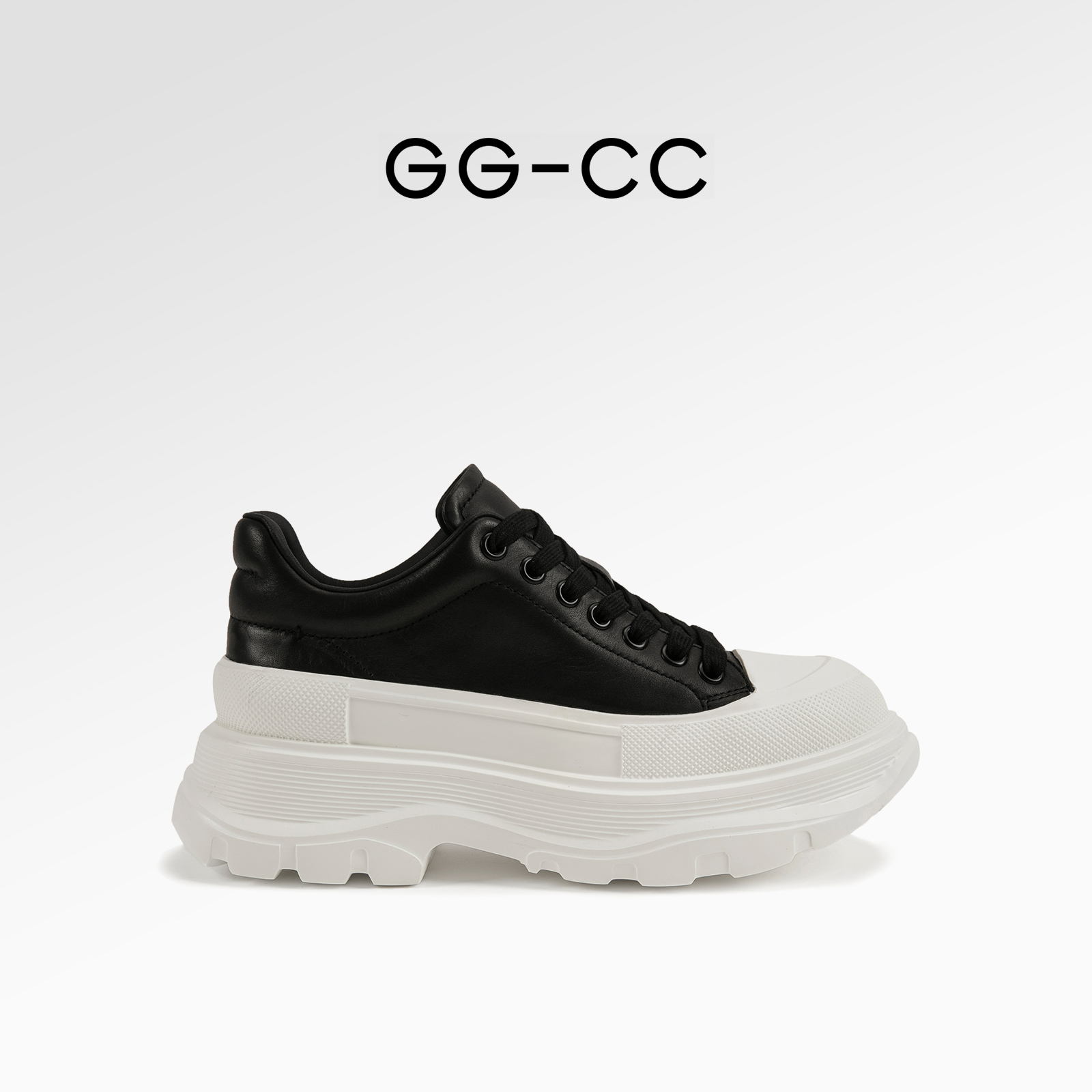 GG-CC【极简朋克】真皮厚底小白鞋女春秋松糕鞋百搭休闲板鞋2014