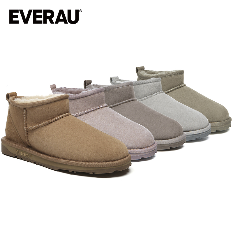 EVERAU雪地靴女靴冬季羊皮毛一体短筒2025防滑保暖舒适棉靴EA3162