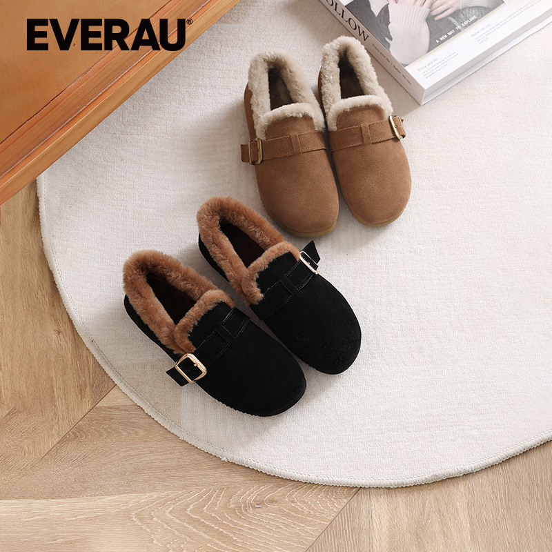 EVERAU豆豆鞋女士2025年冬季新款保暖家居外穿休闲豆乐福鞋EA7063