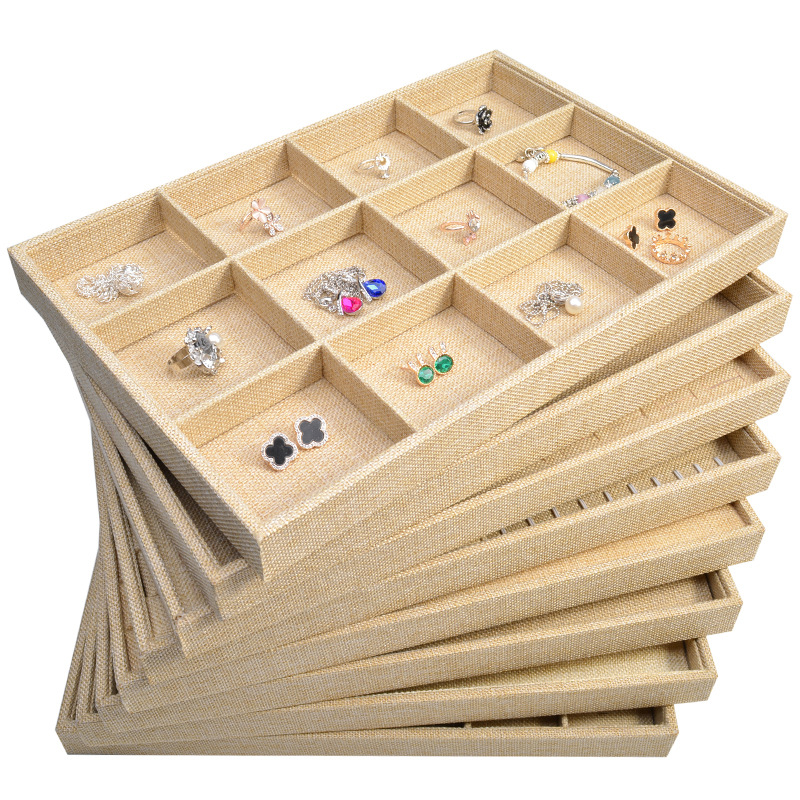 麻布首饰托盘收纳盒项链戒指手镯耳环吊坠大容量珠宝饰品展示托盘