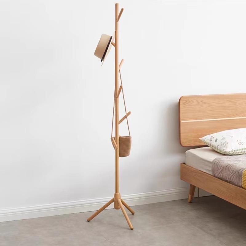 榉木纯实木挂衣架简约衣帽架置进门置物架北欧卧室客厅简易立式