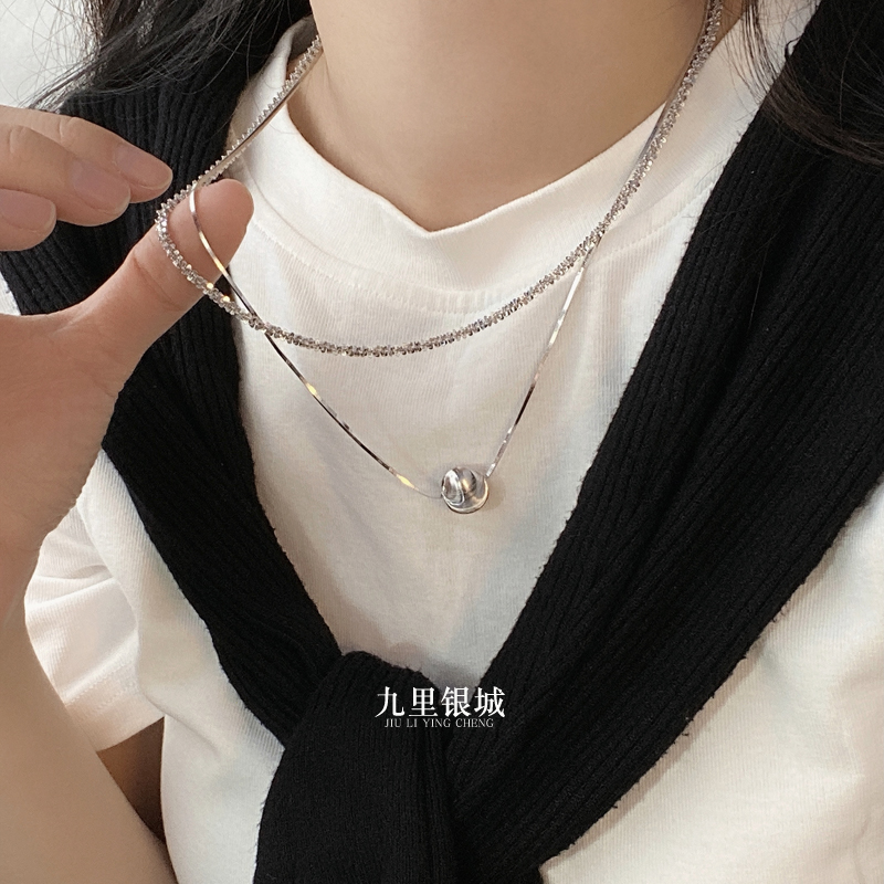 坠链均925银 纯银小众法式高级感超闪项链猫眼蛇骨链双层锁骨链