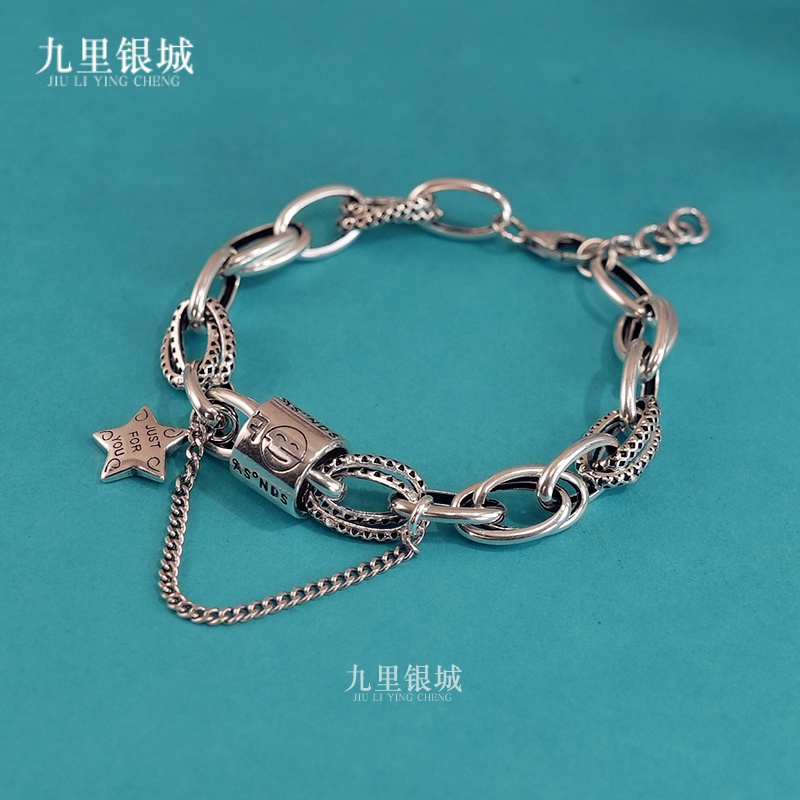 925银手链 纯银笑脸星星流苏个性银手链韩版气质百搭时尚银手链