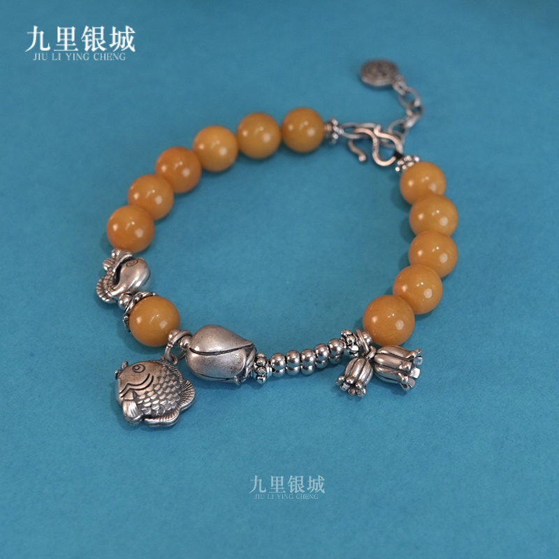 925银手链 纯银手工银小鱼手链复古中式手工银手串单圈复古手串