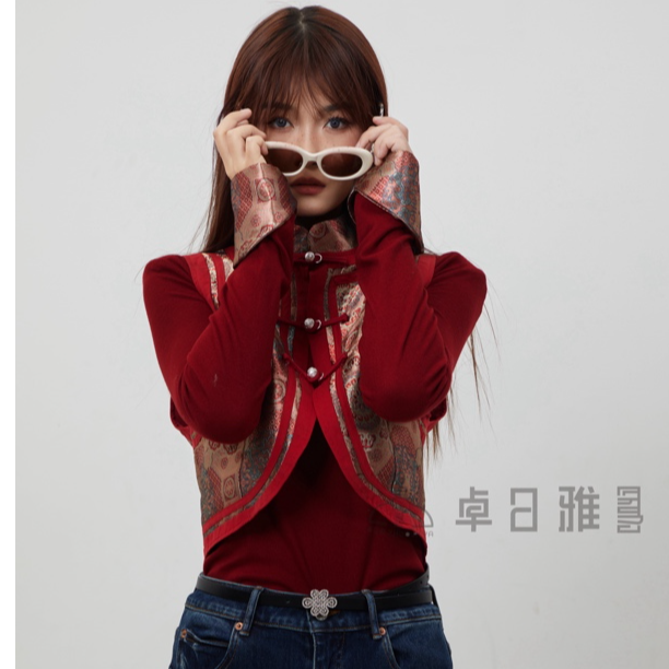 【卓日雅】8802民族风短款对襟小立领马甲
