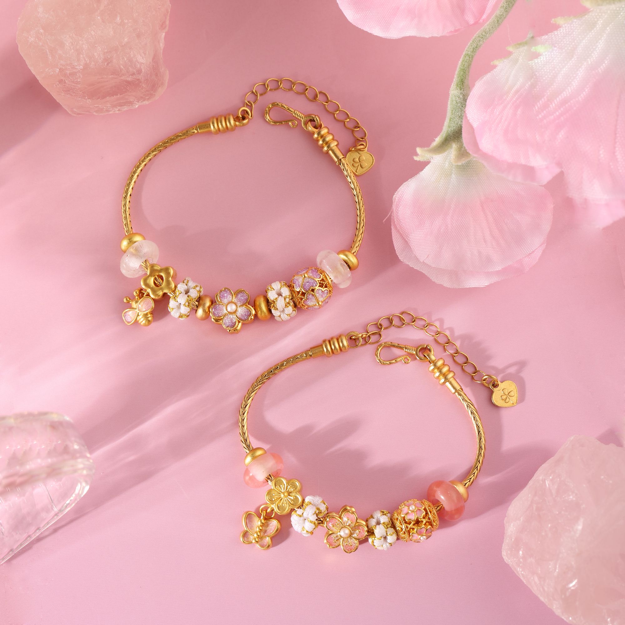 MEMORA/诗普琳×蝶来运转/蜂回路转黄金足金转运珠珐琅520礼物