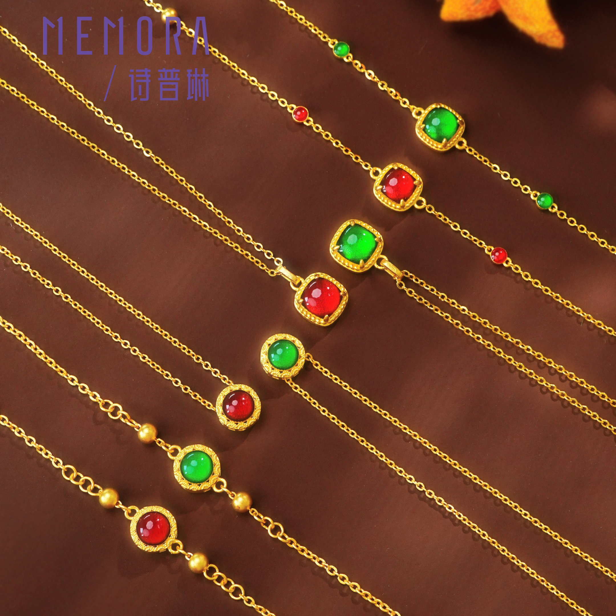 MEMORA/诗普琳×东方国色小方糖足金套链项链黄·金手链520礼物