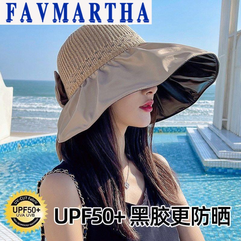 FAVMARTHA可折叠黑胶渔夫帽防晒遮阳帽防紫外线太阳帽女大檐帽子