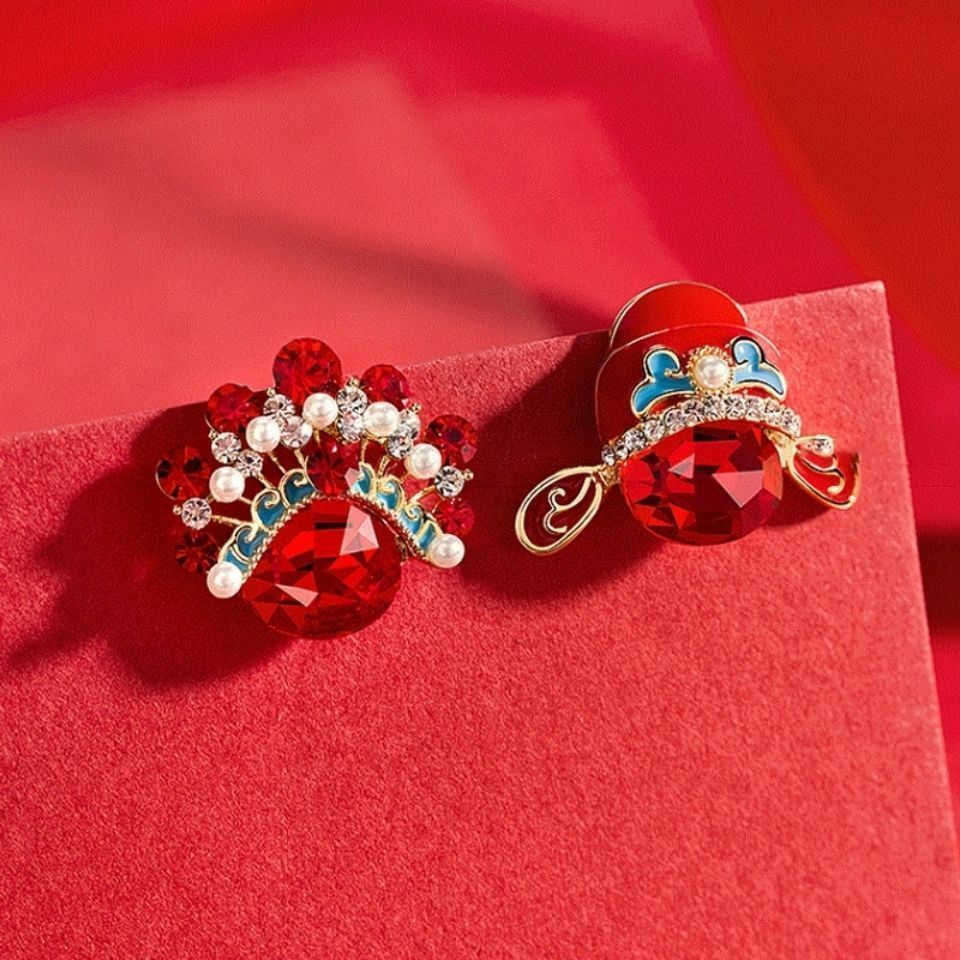合金耳饰 中国风京剧小生花旦脸谱耳环女喜庆红色耳饰复古耳钉
