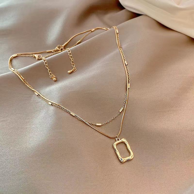 合金项链 双层叠带方块项链2024年新款女轻奢小众ins项链小众