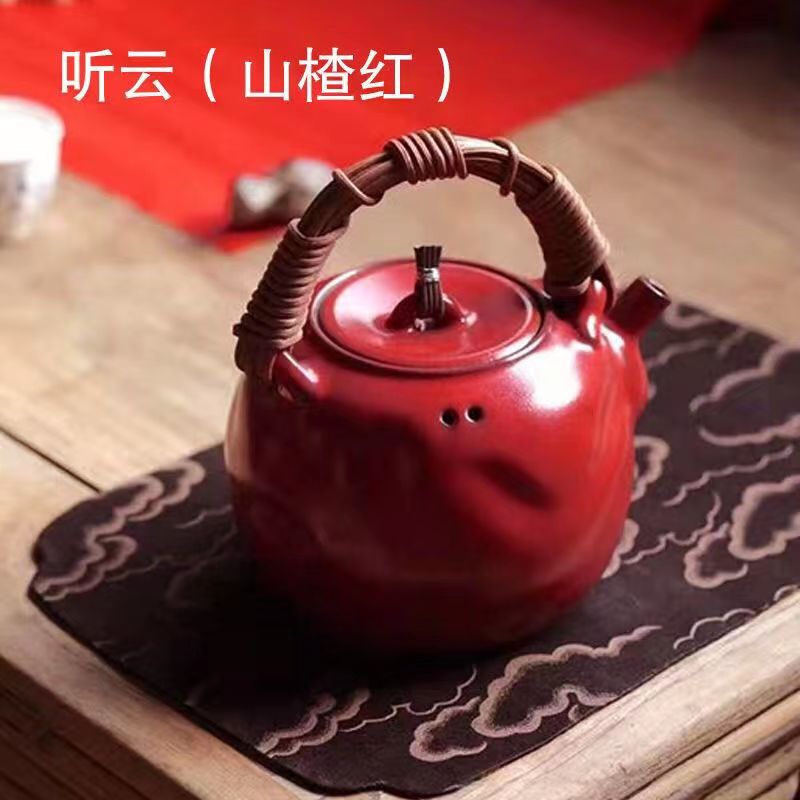 梵山堂山楂红听云陶壶苏打釉老岩泥烧水煮茶壶电陶炉煮茶器提梁壶