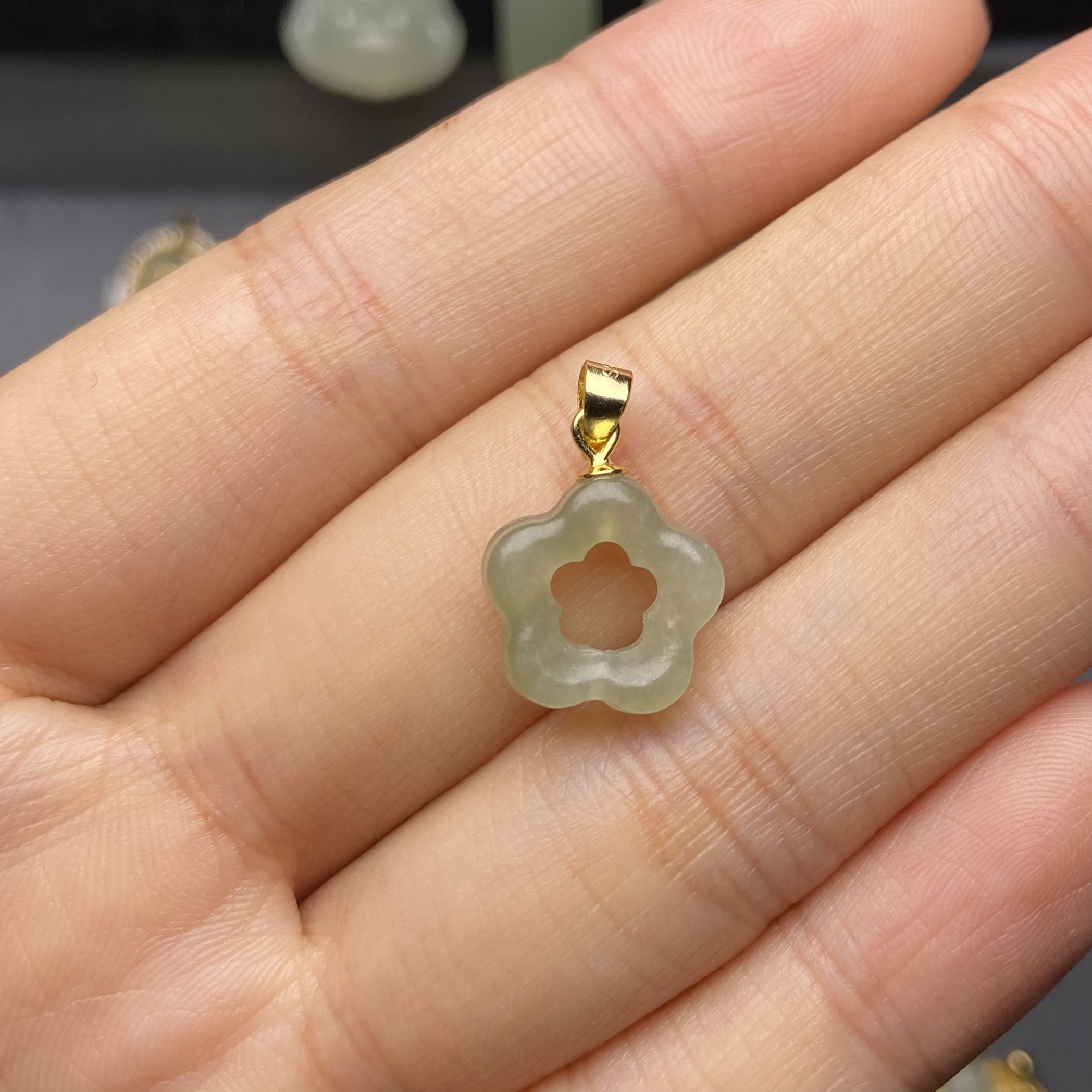 和田玉 S925银镶嵌 小花花