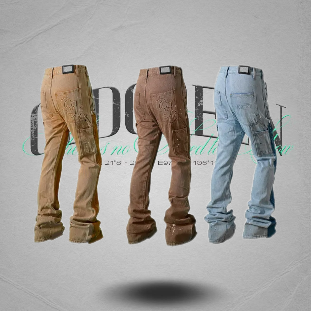 OLDGREEN 泼墨牛仔美式休闲个性简约设计感伐木裤