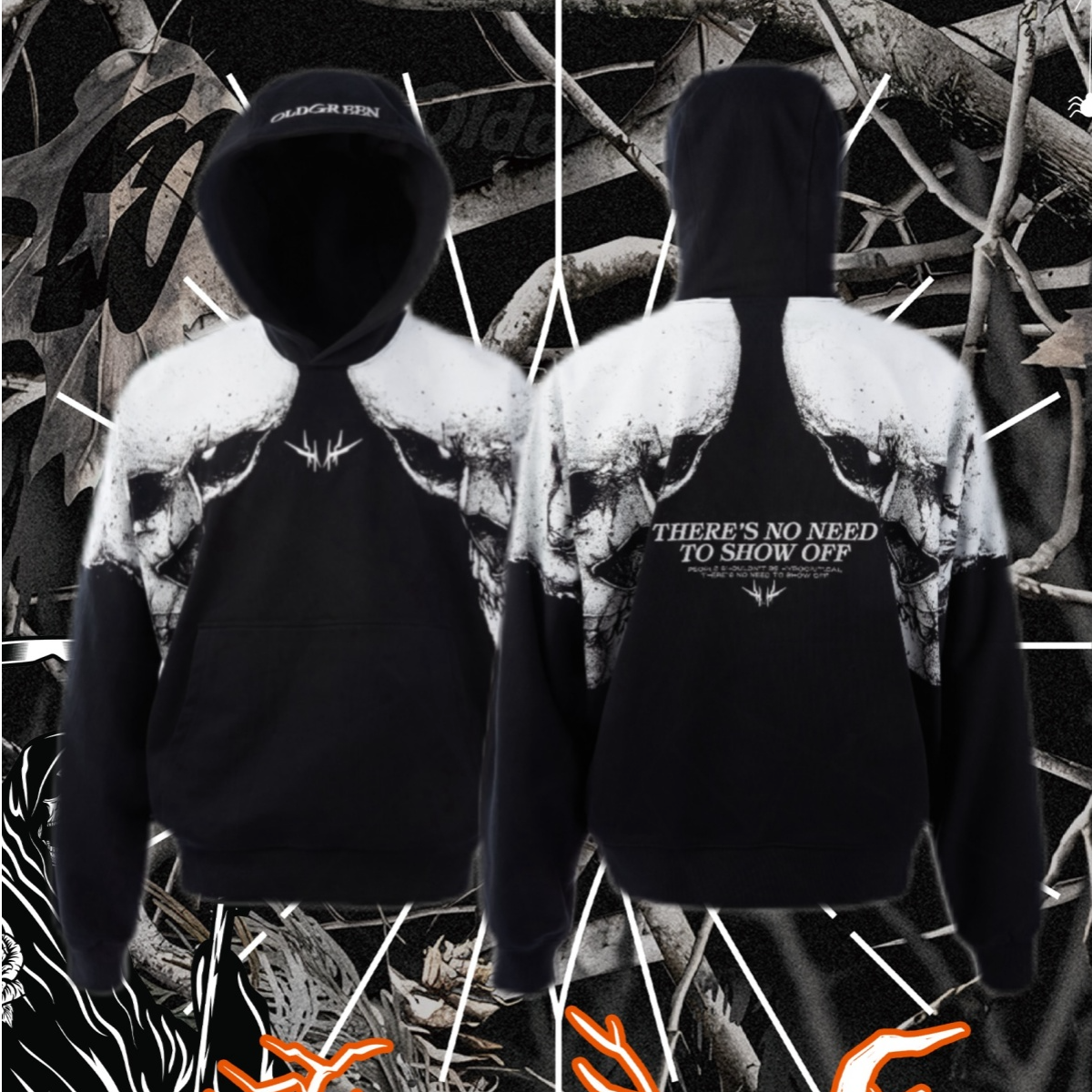 OLDGREEN 万圣节休闲连帽套头印花骷髅卫衣