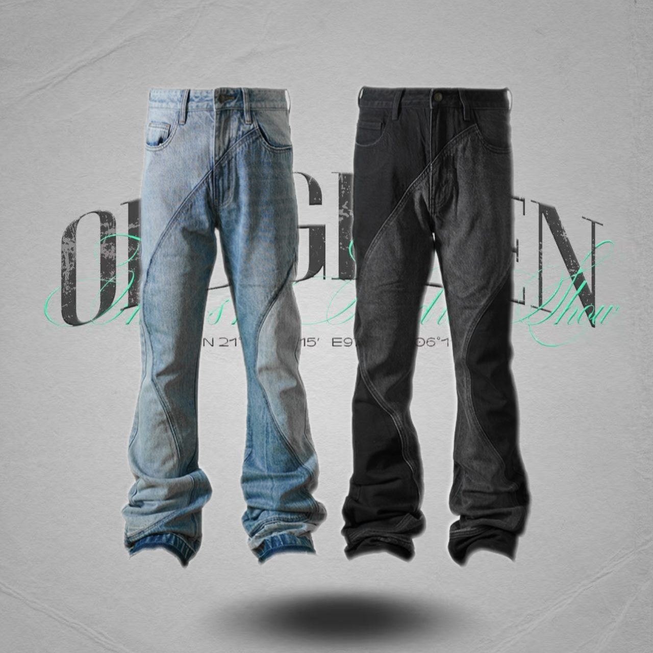 OLDGREEN 拼接美式休闲时尚潮流牛仔裤