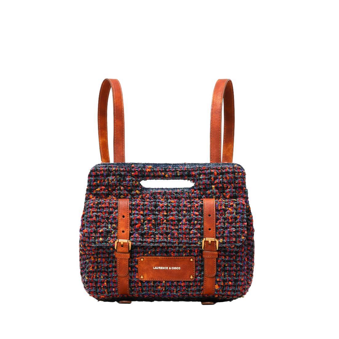 【CHICO专属】复古红粗花呢拼皮双肩包C3AE10324004