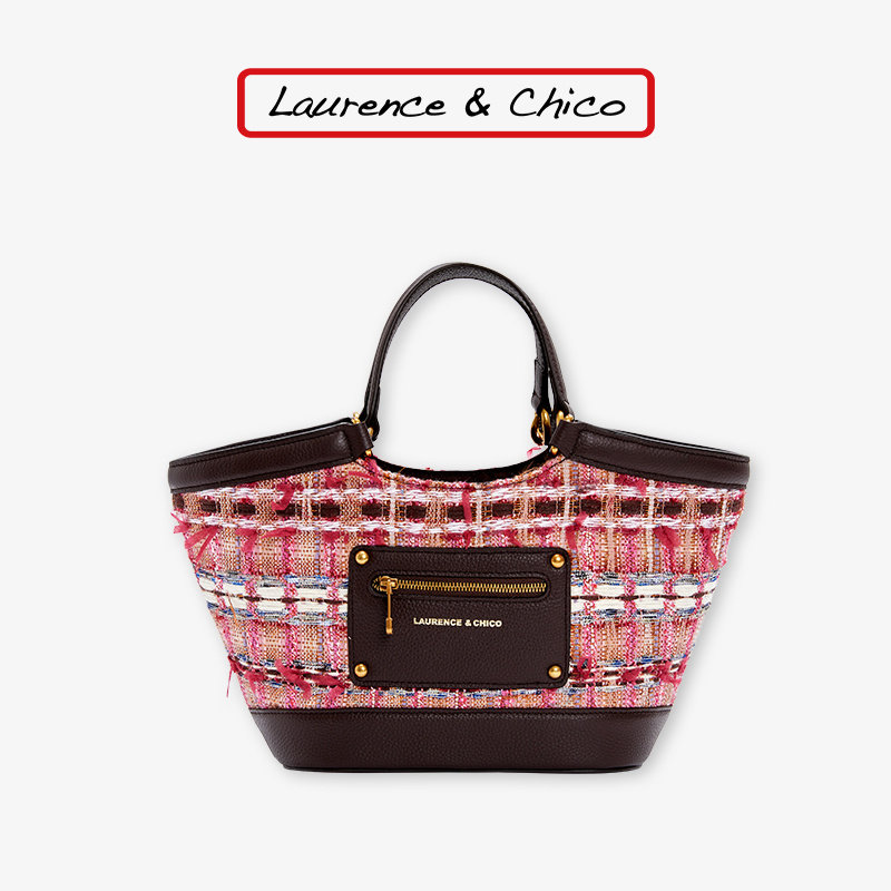 【CHICO专属】粉色花呢拼皮菜篮子包C3AC10322035